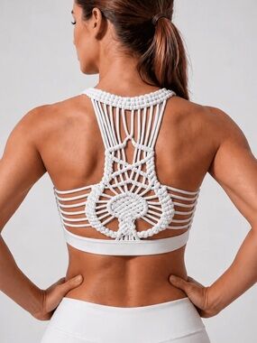 Silverwind Mandala Handwoven Back Crop top sport bra or swim white Medium NWT
